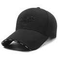 Black cotton baseball cap with PARIS embroidery and SPORT letter brim detail - Adjustable / Black with Black Embroidery
