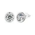 Sparkling S925 sterling silver stud earrings featuring round cubic zirconia in bezel setting - 925 Silver / Round Zirconia Style(BSE902)