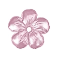 Pink metallic fabric flower scrunchie with five petals shown on a clean white background - 17.5cm Metallic Flower / Glossy Pink