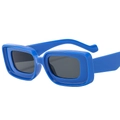 Fashionable royal blue chunky rectangular sunglasses with dark lenses and thick frame - Blue Frame Grey Lens