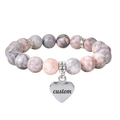 Bracelet personnalisé avec perles en pierre naturelle marbrée et pendentif cœur gravé - Bracelet en Pierre Zèbre Rose