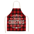 Christmas apron with red and black plaid pattern, neck strap and holiday greetings - A31-Red Black Plaid Merry Christmas & Happy New Year