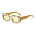 Square yellow frame sunglasses with pearls and rainbow rhinestones in a 45-degree view - Yellow Frame Yellow Lens