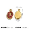 Gouden roestvrijstalen ovale hanger met rood email en zeeschelp bedeltje voor DIY sieraden - Bordeauxrood