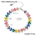 Rainbow stainless steel bracelet with triangle-cut zircon stones and adjustable chain - Steel Color Multicolor Zircon Bracelet (TXE214)