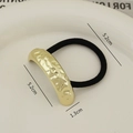 Elastic hair tie with textured gold oval metal piece and black high elasticity band - Gold Single Tube Wrinkled