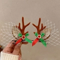 Handheld Christmas reindeer antler hair clips with golden ears and festive red-green bow - 67# Christmas Antler Hair Clip Gem Grid Bow
