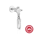 S925 sterling silver labret stud featuring double tiered square and baguette crystals - White Gold Style 15-Double Square Pendant