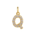 Personalized gold letter Q pendant featuring sparkling white zircon stone inlay - Letter Q Pendant / Gold