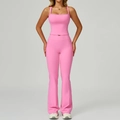 Ensemble de yoga rose deux pièces avec débardeur court et pantalon évasé taille haute - Rose Bonbon (Débardeur + Pantalon Évasé)
