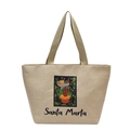 Large linen tote bag in beige with Santa Marta illustration and wide woven handles - Style 3 (Tropical Figure-Santa Marta)