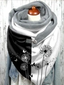 Women's warm triangle scarf with black and white dandelion print and clip closure - 15-Black White Butterfly