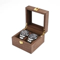 Boîte à montres en bois de noyer pour 2 montres avec couvercle en verre - Boîte À Montres 2 Emplacements Grain De Bois De Noyer/Intérieur Café
