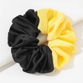 Oversized satin hair scrunchie in contrasting black and yellow two-tone patchwork design - Black & Yellow Contrast