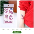 Glitter dinosaur tattoo sticker EG-115 with purple cartoon dinosaurs and blue clouds - EG-115 (Glitter Dinosaur)