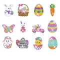 Kit de 12 piezas de pintura de diamante DIY de Pascua con conejos, huevos y motivos - Juego de pegatinas de 12 piezas