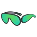 Futuristic punk sunglasses with black frames and green mirrored asymmetric lenses - Universal / Bright Black Frame Green Mirror Lens