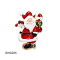 Cute Santa Claus brooch with enamel finish, candy cane, and hanging metal bells - RW0206 Santa Claus with Bells