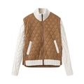 Veste matelassée bicolore pour femme avec corps marron et manches en maille blanche - XS / Kaki