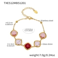 Gold stainless steel bracelet with five square faceted pink and burgundy glass stones - Bracelet / Gold Red Mix