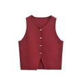 Gilet in maglia senza maniche con scollo a V e bottoni argentati colore bordeaux - Taglia S / rosso retrò