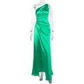 Elegante smaragdgroene satijnen maxi-jurk met één schouder en een hoge zijsplit - S / Groen