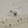 Pink and green flower stud earring with screw back ball on a textured stone stand - Pink Opal Flower