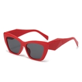 Chic red square cat eye sunglasses with bold geometric temples and dark grey lenses - Red Frame Dark Grey Lens