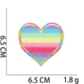 Rainbow heart embroidered patch with glitter texture and detailed 6.5cm size markings - Rainbow Stripe Heart (16号)