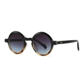 Retro round sunglasses featuring black and tortoiseshell frames with gradient lenses - Black & Tortoise / Tea Gradient