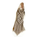 Handmade bohemian keychain with beige woven cotton fringe and rose gold lobster clasp - Light Khaki