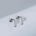Polished silver stainless steel letter P stud earrings with screw back ball closures - Letter P (T55662) / Silver