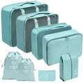 8-piece light blue travel storage bag set with mesh organizers and drawstring pouches - Drawstring Bag 8-Piece Set / Lake Blue