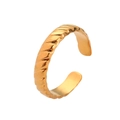 Detailed view of adjustable gold-toned open ring featuring unique spiral texture patterns - Gold Dense Spiral
