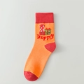 Orange and red Halloween pumpkin mid-calf socks with Happy text and gift box pattern - 02 Thanksgiving-Orange Red Gift HAPPY