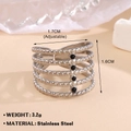 Silver stainless steel multi-layer beaded ring with four black stones and open adjustable band - Steel Color Five Layer Black Bead Style / Steel