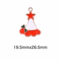 Christmas hat alloy pendant charm with red star and green bow, size 19.5mm x 26.5mm - 68# Christmas Hat