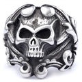 Vintage stainless steel pirate skull ring with gothic oxidized silver finish - US Size 8 / Gothic Ornament Skull Style (26307)