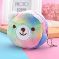 Mini round plush bear coin purse with vibrant macaron tie-dye fur and beaded chain - Bear