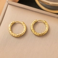 Gold-plated stainless steel hoop earrings with a textured hammered finish for women - AG41 Hammered Finish Gold