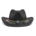 Unisex black woven straw cowboy beach hat with turquoise beads and boho ethnic tassel band - M (56-58cm) / Black