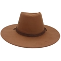 Classic camel wool western cowboy hat with wide brim and braided trim for outdoors - Adult (57-60cm) / Camel