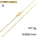 1mm gold stainless steel snake chain necklace with lobster clasp 600mm length - Gold 600x1mm(KN203692-Z)