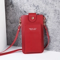 Vertical red lychee pattern crossbody phone bag with gold snap button and strap - Burgundy