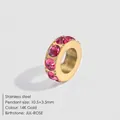 Exquisite 14K gold-plated stainless steel spacer bead featuring pink July birthstones - July Rose Red (JUL-ROSE) / 10.5x3.5mm / Gold