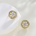 Spiral flower zircon stud earrings with 14K gold plating and sparkling crystal accents - Rotating Spiral Main Stone (012)