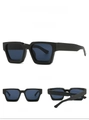 Front and side views of classic rectangular sunglasses with thick black frames and blue lenses - Black Frame Black Grey Lens