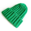 Classic bright green ribbed knit beanie hat for men and women in soft acrylic yarn - One Size / Green