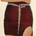 Elegante catena in strass argento con fibbia a doppio cuore e nappe lunghe per donna - 110cm / Argento