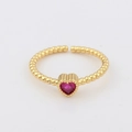 18k gold plated adjustable ring featuring a pink heart-shaped zircon with beaded band - Adjustable Open / Red